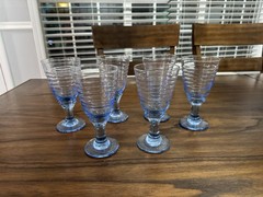 Libbey Sirrus Ribbed Goblets Light Blue Drinking Glasses 7″ Set of 6 Stemmed