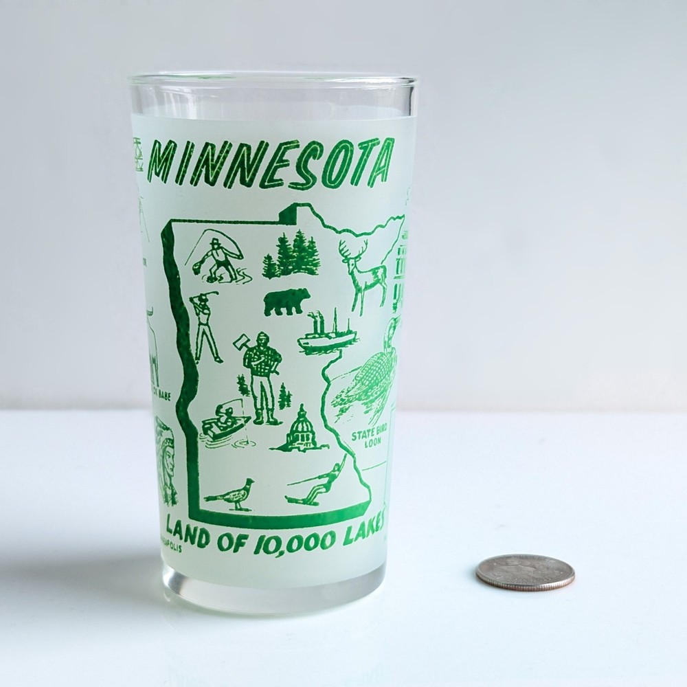 VTG 1950s Hazel-Atlas Glass Tumbler Green Minnesota approx. 5″ tall Great Cond