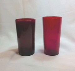 Vintage Mid Century Thin Ruby Glass Tumblers 5 1/4 Inch Set of 2