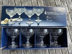 4 Vintage 1982 Crystal d’ Adriana Crystal Champagne Sherbet Coupe Glasses W/ Box