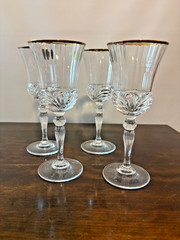 Set of 4 RCR Royal Crystal Rock Aurea Water Wine Goblet Glasses Gold Trim 8″