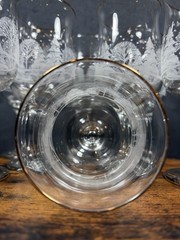 8 Lynn’s Christmas Pines Tulip Wine Glasses Gold Trim 7″ Snowy Trees 2 3/4″ Rim