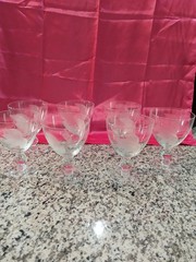 Vintage McBride Cameo Water Goblets, Maple Leaf Etching, Set Of 7