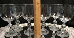 6 CASCADE Lacy Needle Etch 5.75″ Art Nouveau Style Wine Glasses Goblets Set