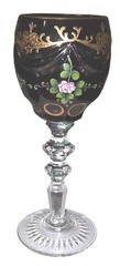 Bohemian Cut To Clear Crystal Hand Painted Goblet With Gold Trim & Floral Detail