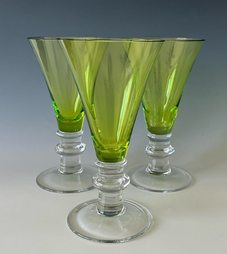Set/3 GREEM Royal Scot Society Crystal Water Goblets Glass Flared 7 5/8″ EXC!
