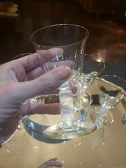 (5) wine glasses Antique Glass Crystal Murano? clear frosted square stem leaves