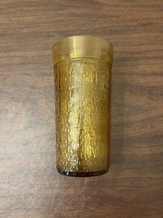 Vintage Kerr Amber Drinking Glass Tumbler 1970 Textured Crinkle Tree Bark 6″ Cup
