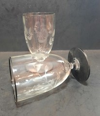 (2) Vintage Black Rim / Black Base Juice Glasses 4.25” Tall