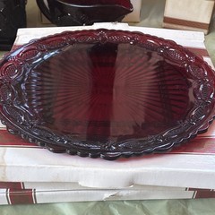 Burgundy Pressed Glass Drinkware Set Goblets Mugs Tumblers Cups & Saucers
