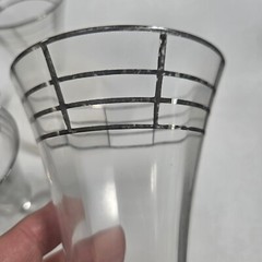 Vintage Uranium Glass Set of 4 Goblets Silver Overlay Art Deco Glasses