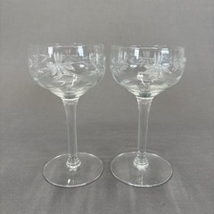 Vintage Gray Cut Floral Design Tall Sherbet Champagne Glasses 6″ Set of 4