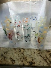 11 Vintage Libby Frosted Carousel Circus Iced Tea Collins Tall Glasses. 