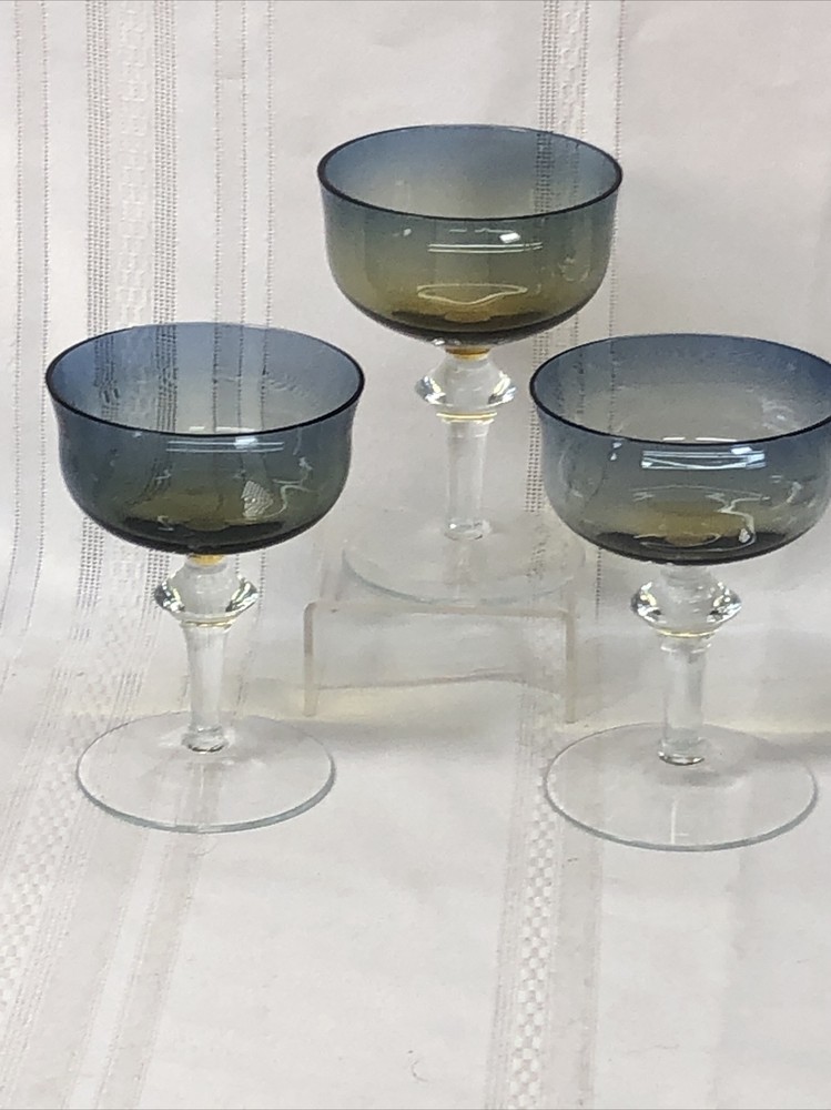Set Of 3 Denby Aurora Amber And Blue Champagne S Herbert Glasses 5 1/4” Vintage