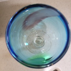 2 Hand Blown Art Glass Blue W/Swirling Pattern Wine Goblets 8 in Tall 3 in Wide