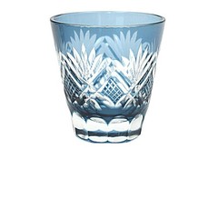 Blue Edo Kiriko Glass Cup Small Shot Glasses For Sake Handmade Cased Glass 1.5oz