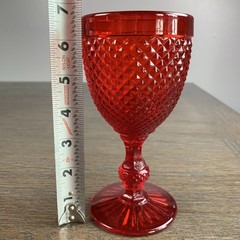 Vintage Ivima Ruby Red 6.5″ Stem Glass Diamond Point Water Wine Goblet