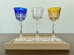 Varga Art Crystal Athens Cobalt Clear Amber Hock Wine Glass Set of 3 Brand New