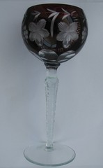 Bleikristall German Stem 8″ Wine Goblet Cut to clear Lead Crystal Stem dark red