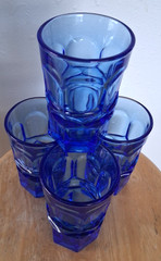 Set of 4 FOSTORIA ARGUS TUMBLER HIGHBALL 5 1/4″ Henry Ford Museum Cobalt Blue