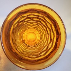 Indiana Glass Whitehall Amber Cubist Footed 6″ Tall Tumbler Vase Vtg MCM