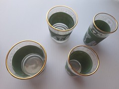 4 Vintage Jeanette Wedgwood Jasperware Grn Greek Hellinic Glasses juice whiskey