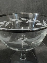 4 Vintage Silver Rim Laurel Leaf Etched Champagne Glasses ~ France ~ 4-3/8″ Tall