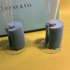 (2) TIFFANY & CO TRUMPET CHAMPAGNE FLUTES Blown Lead Crystal 10 oz 9 1/8″
