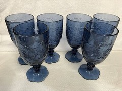 Lot Of 6 Princess House Fantasia Blue Floral Iced Tea Glasses 7”