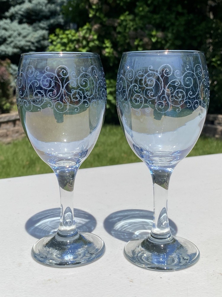 STUNNING Pair Of Blue Cristalleria Fratelli Fumo Wine Glasses Hand Made Italy