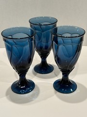 Set of 3 Vintage Noritake Sweet Swirl Dark Blue Midnight Iced Tea Glasses – 7.5″