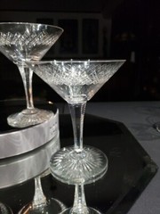 (4) Champagne Glasses American Brilliant Period Cut Glass Strawberry diamond