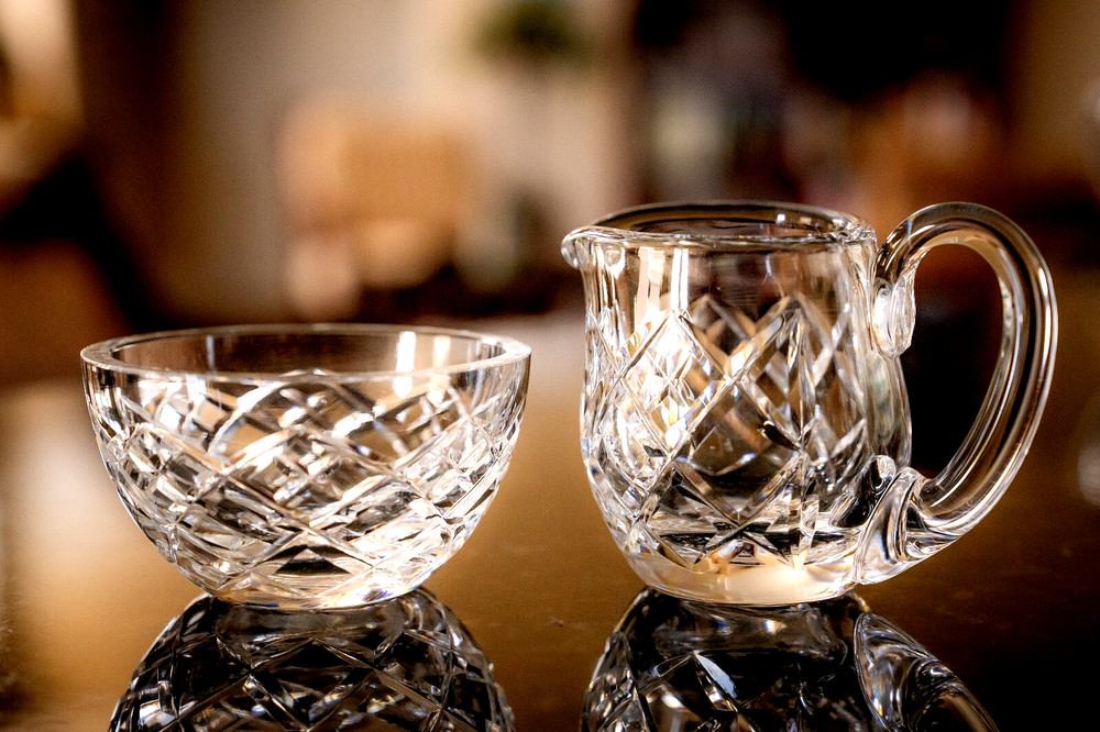 Waterford Crystal Diamond Cut Mini/Individual Creamer & Open Sugar Bowl Set