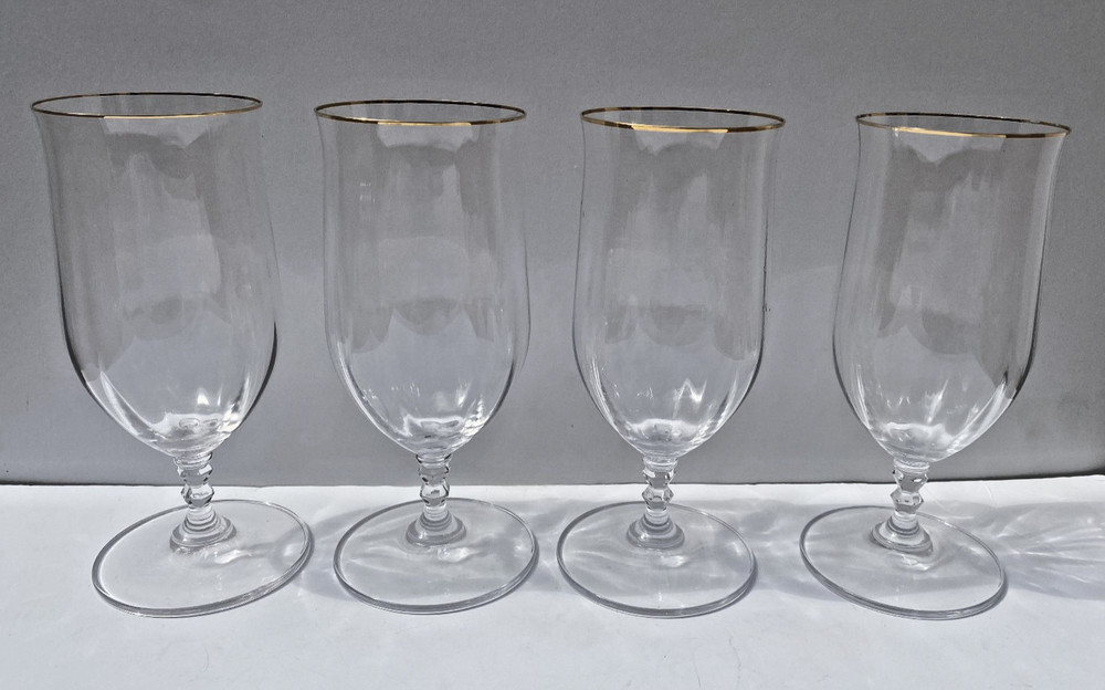 MIKASA Set of 4 Sonata Gold Crystal Iced Tea Water Glasses Discontinued 7 1/4″