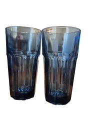 VINTAGE 2 LIBBEY GIBRALTAR DURATUFF DUSKY 16 Oz BLUE GLASSES 6.25″ TALL /3.25 D.