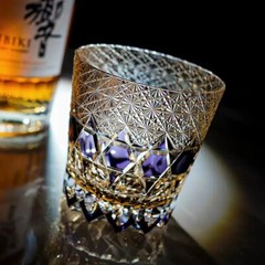 Set of 2 Purple Unique Whiskey Bourbon Glasses Crystal Design By Kagami Kiriko