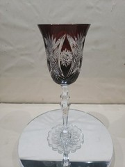1 Wine goblet Glass, Dark Ruby Red Cut to clear Crystal brilliant HobStar foot