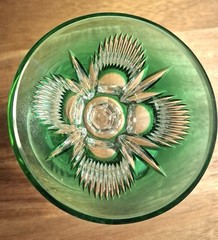 MCM Knittel Überfang 24% Lead Crystal Green Overlay Wine Goblets Germany 4-3/8”