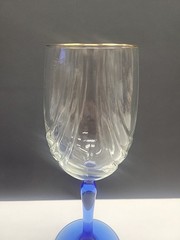 Crystal Blue Libbey Arby’s Drape Optic Blue Stem 8″ Glass Set Of 6