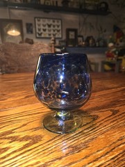 Hand Blown Heavy Mexican Blue Spotted Glass Brandy Snifter 5 & 1/2″ Tall 24 Oz