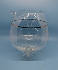 Set Of MCM Dorothy Thorpe Style Pitcher Decanter 6 Roly Poly Silver Trim Glasses