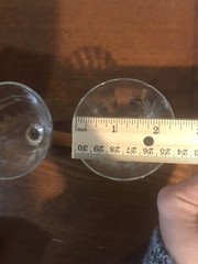 Vtg Set Of 2 Two Tone Wooden Stem Cordial Glasses Etched Flowers Handmade Base