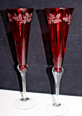 Lenox Holiday Gems Ruby Red – Etched Fluted Champagne Glasses 11”, Set of 2