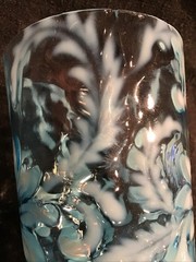 ANTIQUE VICTORIAN NORTHWOOD POINSETTIA BLUE OPALESCENT GLASS TUMBLER 4″