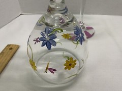 Hand Painted Clear Stemmed Goblets – Flowers & Dragonflies – 8.5” T – Preowned