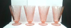 Jeannette Glass, Floral aka Poinsett, Pink, Tumblers, 4-Footed, c 1931-35, ExCd
