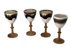 4 Fred Evangel Pottery Wine Goblets Glasses Handcrafted Vintage New Mexico