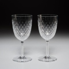 2 Baccarat France Paris Clear Vertical Cut Crystal Water Goblets 6 3/8″ DAMAGED