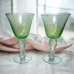 2 New Vintage Zrike Genevieve Green Goblets- Handblown – Striking Green Flash