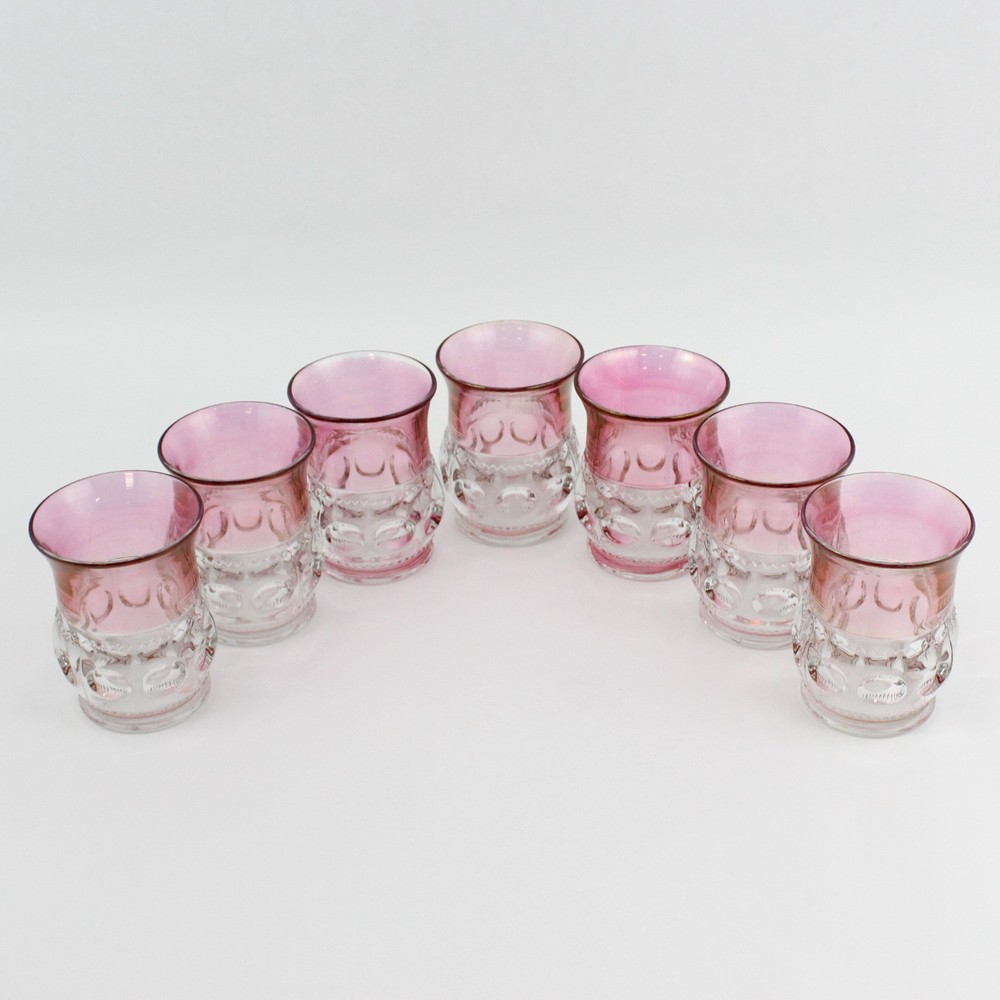7 Vtg Tiffin-Franciscan Kings Crown 4″ Tumblers Cranberry Flashed Top And Bottom